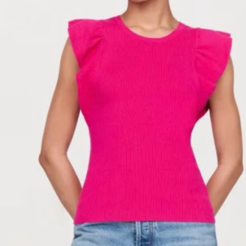 RORY TOP Rib Knit Ruffle Tee size small